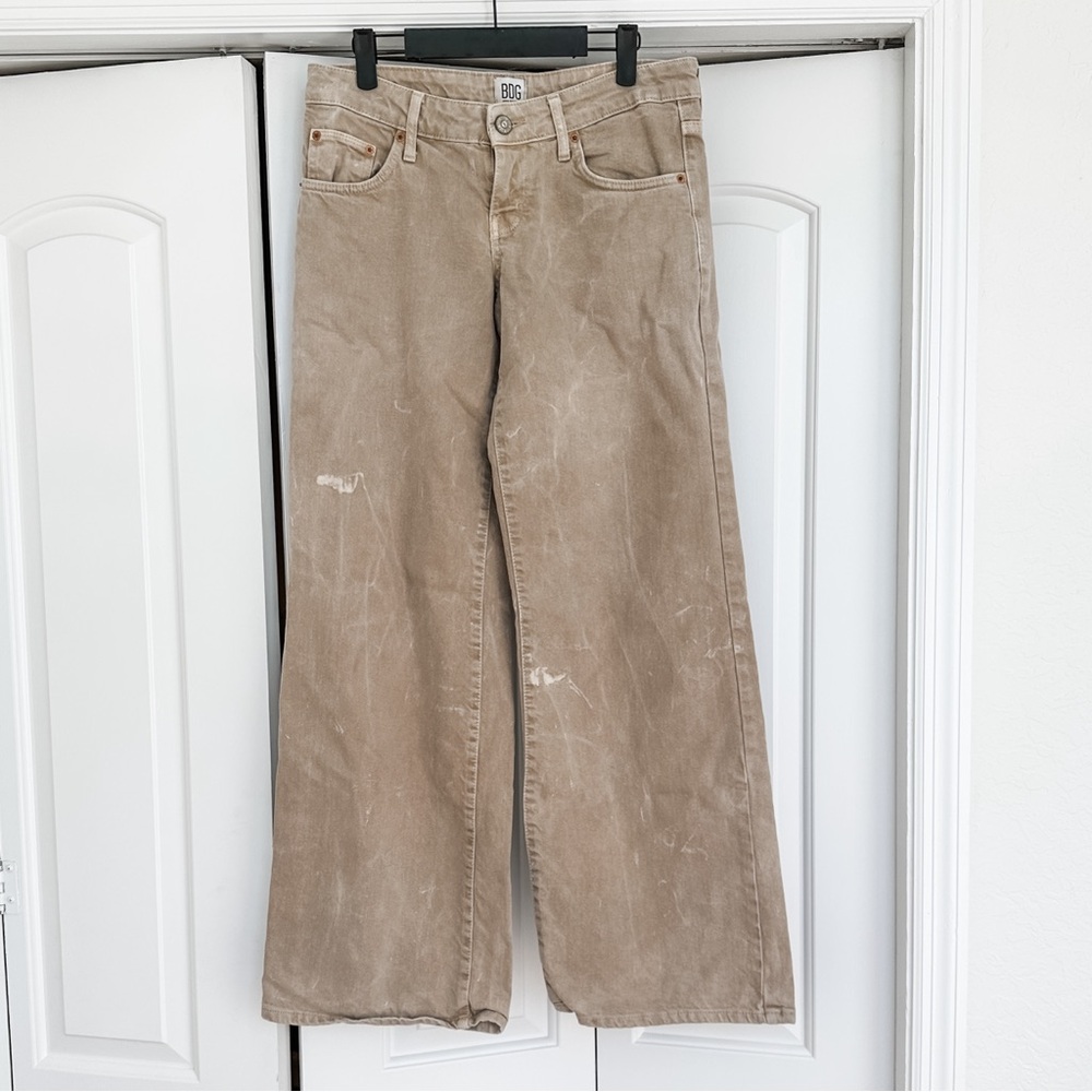 BDG Puddle Jeans 27x32 Low Rise Wide Leg Urban Outfitters Tan Khaki Denim